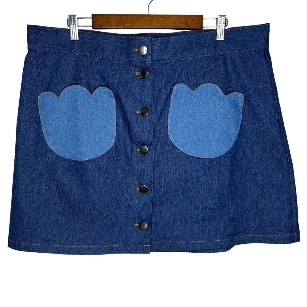 Smak Parlour Plus Size Dark Denim Tulip Match Game Mini Skirt 2X - Picture 2 of 6